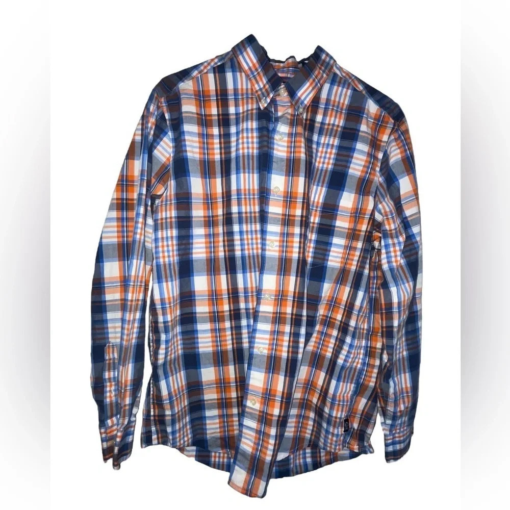 Chaps Medium Men’s Plaid Button Shirt  Cotton White Blue Orange Ralph Lauren - Picture 5 of 5